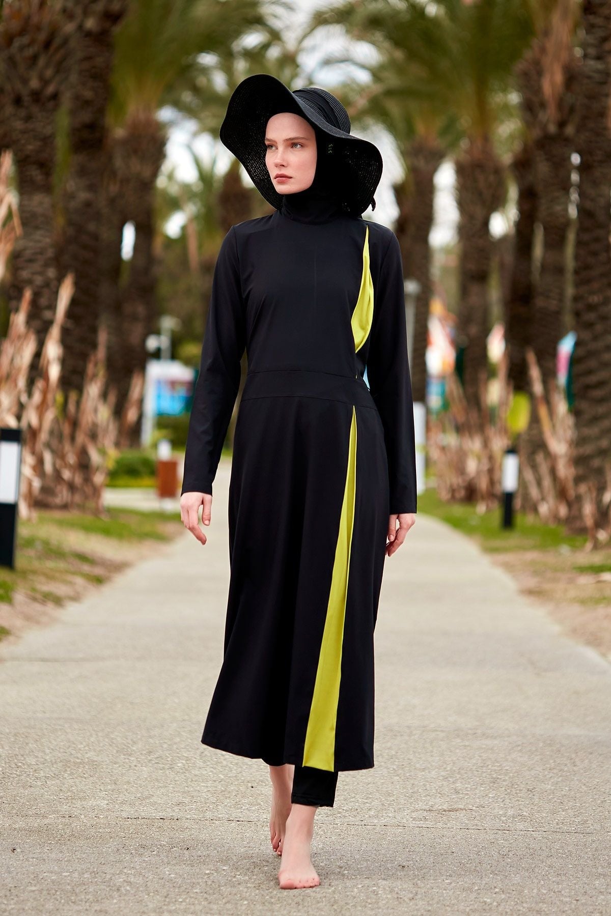 Woven Black Burkini Modest Swimwear M2420