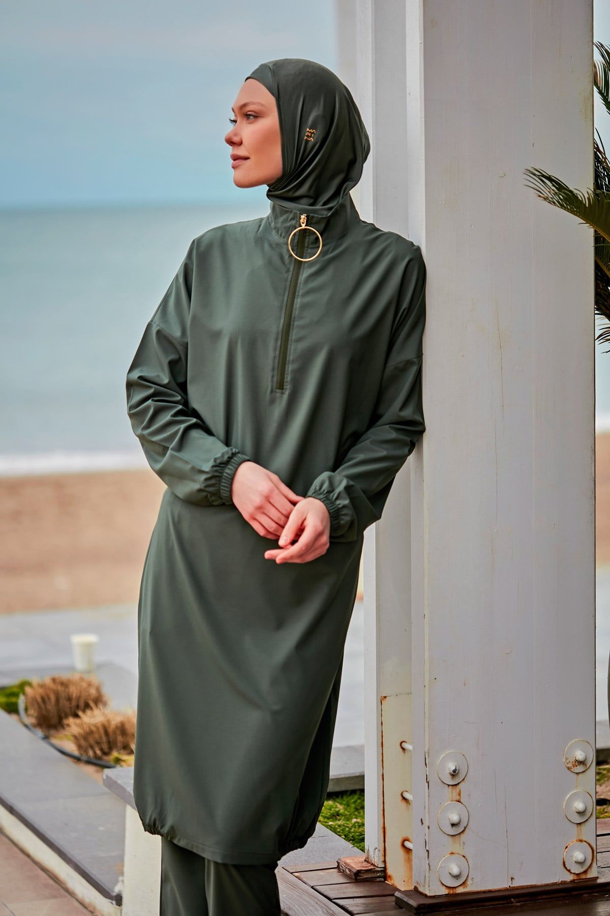 Woven Khaki Burkini Modest Swimwear M2406