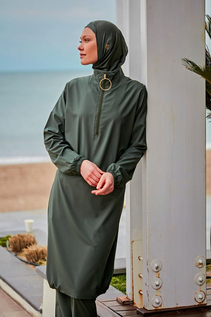 Woven Khaki Burkini Modest Swimwear M2406