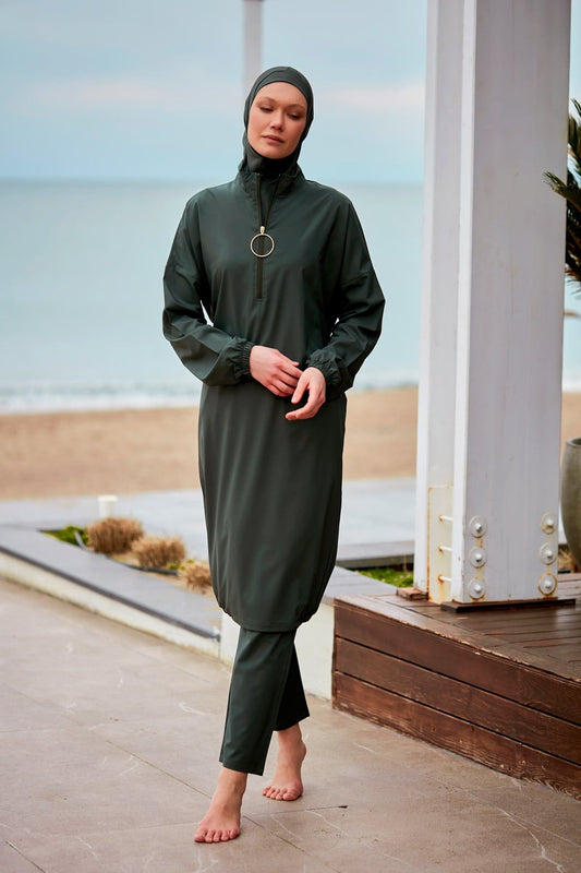 Woven Khaki Burkini Modest Swimwear M2406