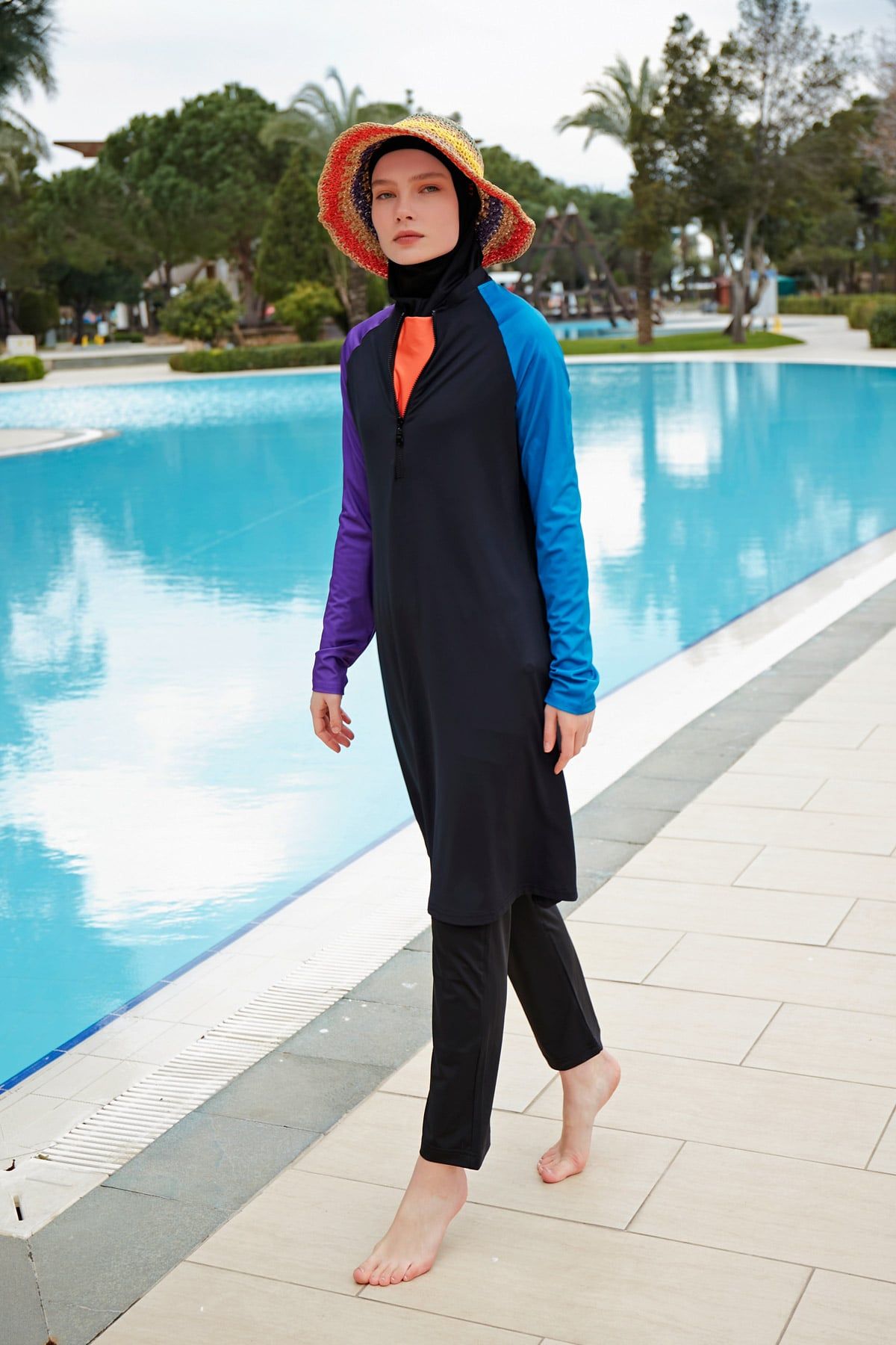 Stretchy Black Full-Coverage Modest Swimsuit M2475