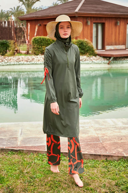 Woven Khaki Burkini Modest Swimwear M2432