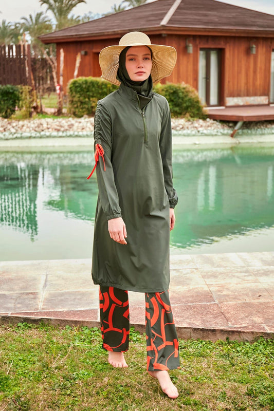 Woven Khaki Burkini Modest Swimwear M2432
