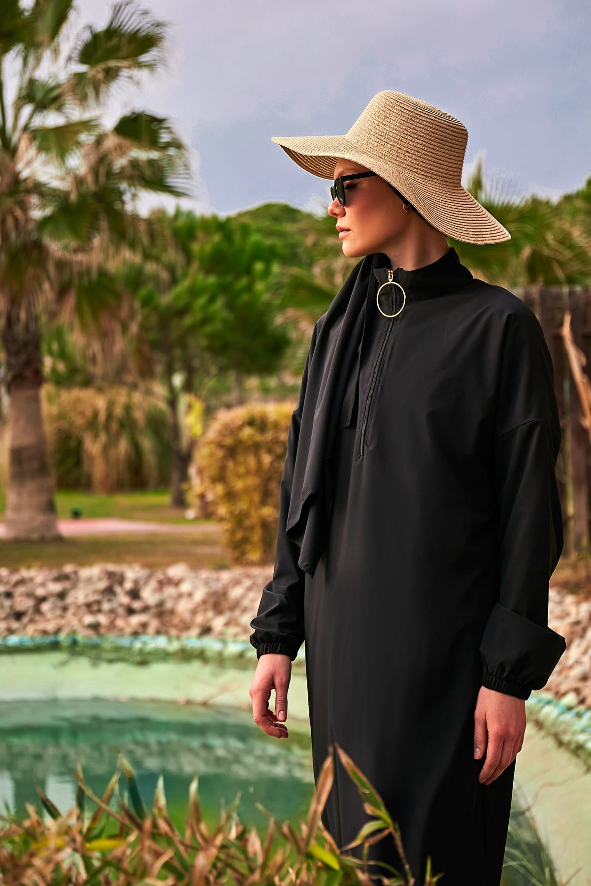 Woven Black Burkini Modest Swimwear M2402