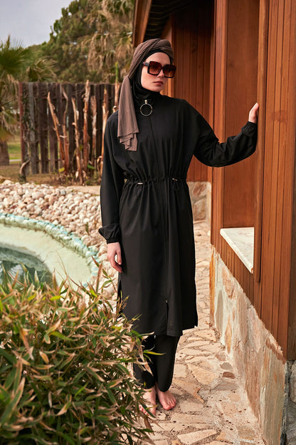 Woven Black Burkini Modest Swimwear M2401