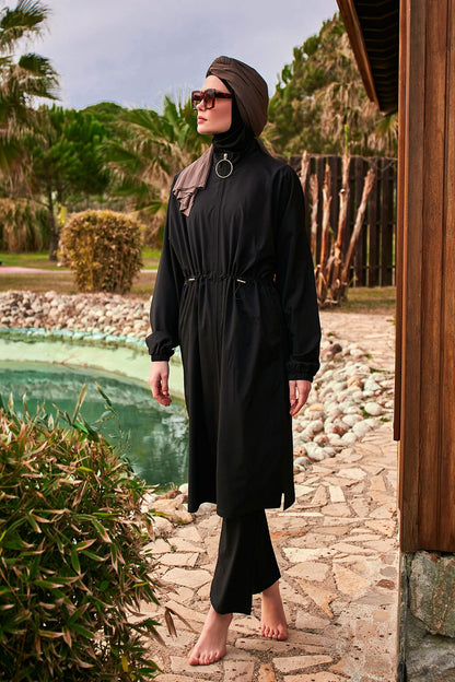 Woven Black Burkini Modest Swimwear M2401