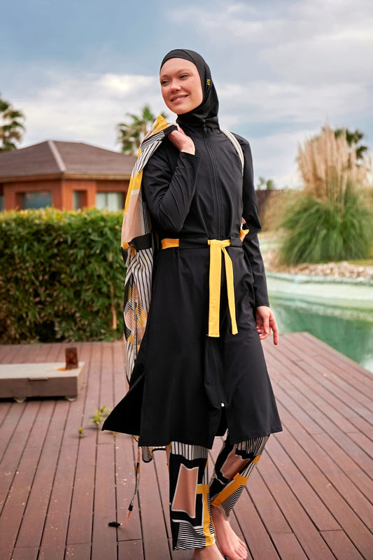 Woven Black Burkini Modest Swimwear M2422