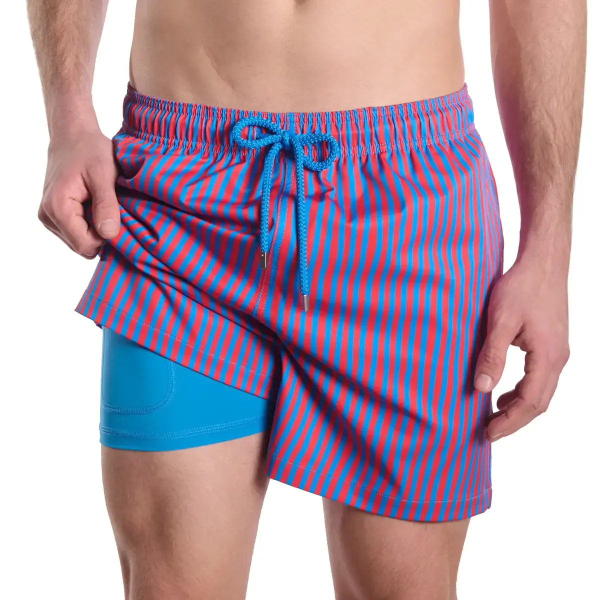 Marina Pinstripe, Blaze and Tide Hybrid Short, Compression Lined Swim and Resort Trunk