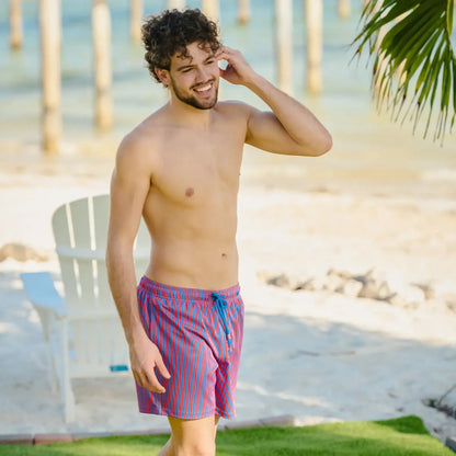 Marina Pinstripe, Blaze and Tide Hybrid Short, Compression Lined Swim and Resort Trunk