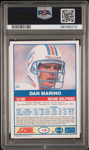 Graded 1989 Score Dan Marino #13 Football Card PSA 10 Gem Mint