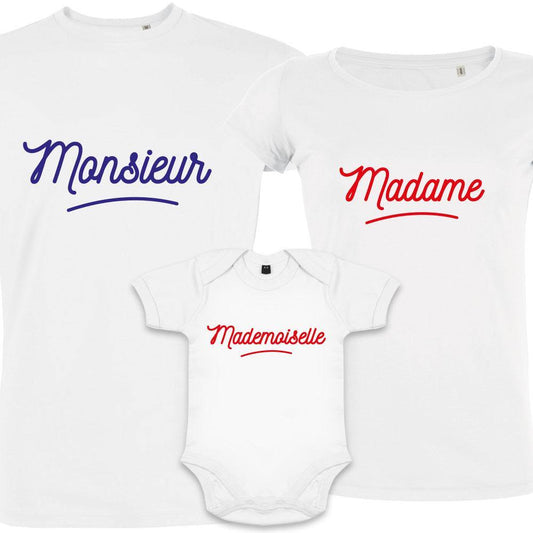 Madame Monsieur Petit Mademoiselle Matching Family Organic Tees (Set of 3)