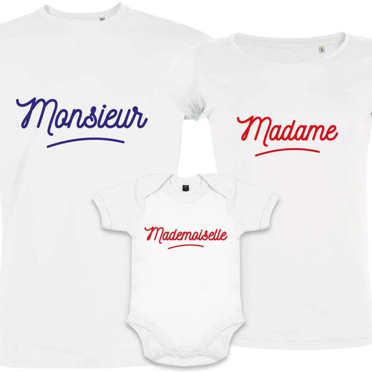 Madame Monsieur Petit Mademoiselle Matching Family Organic Tees (Set of 3)