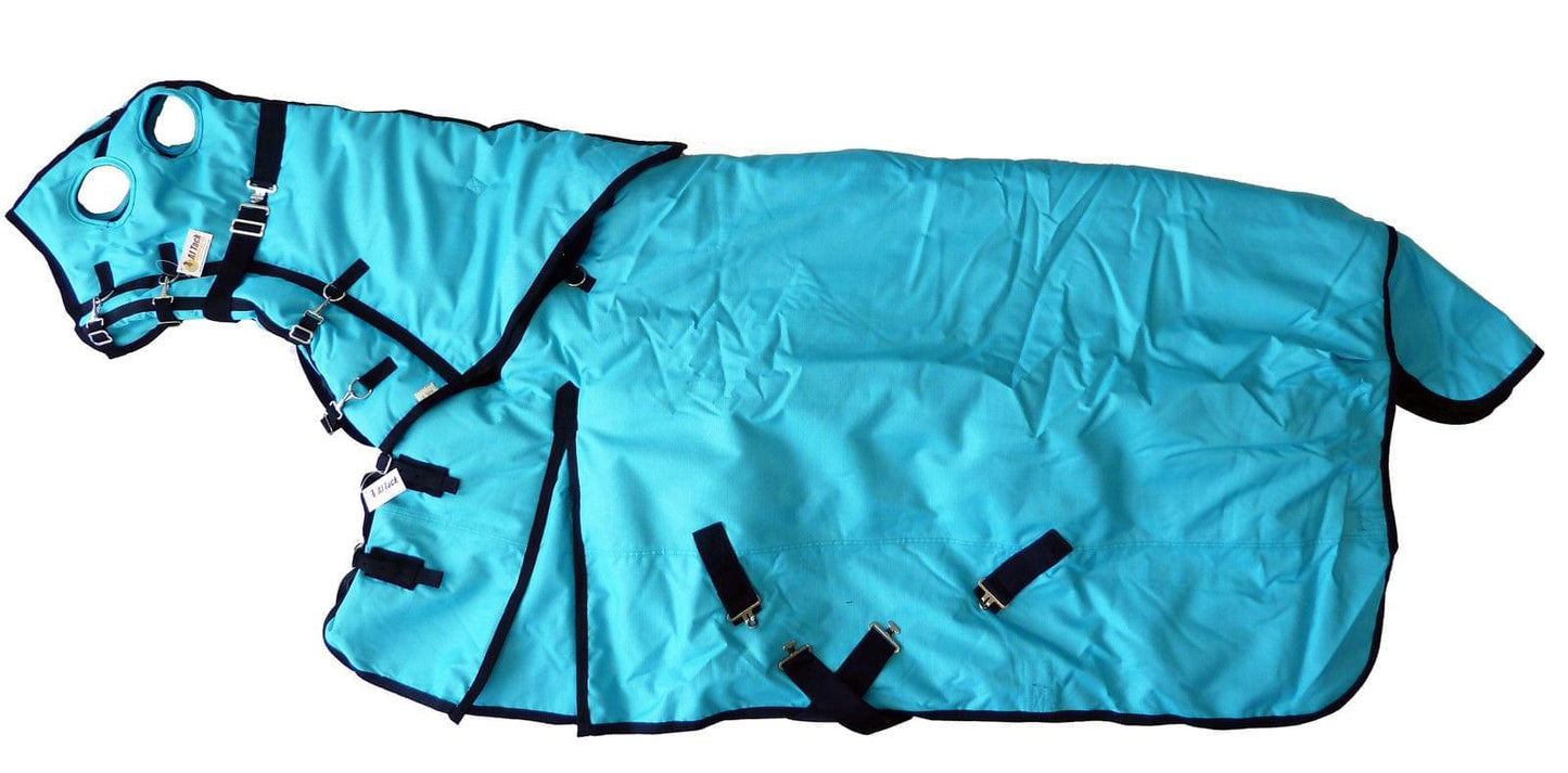 AJ Tack 1200D Waterproof Turnout Horse Blanket with Hood - Turquoise