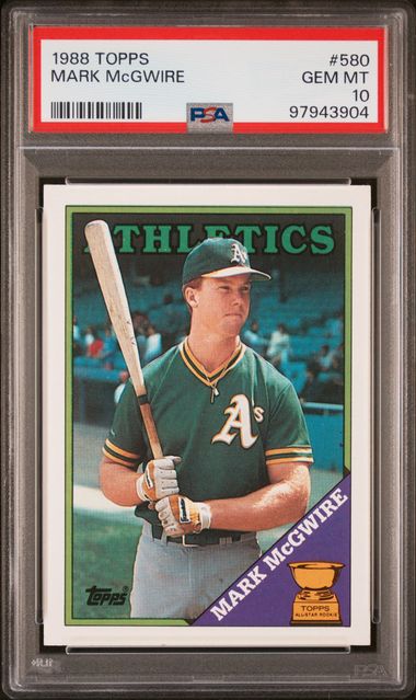 Graded 1988 Topps Mark McGwire #580 2nd Year Rookie Cup Baseball Card PSA 10 Gem Mint