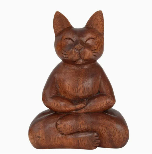 Meditating Wooden Cat
