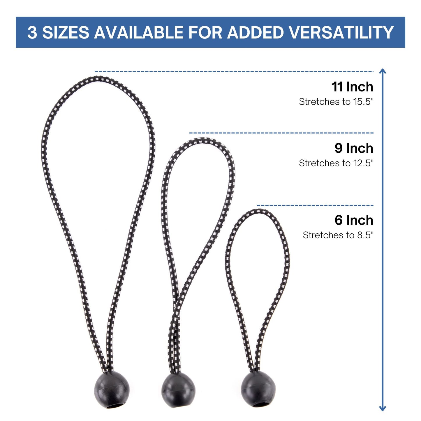 Kotap BB-9B Ball Bungee Cord, Heavy-Duty & Versatile, Indoor & Outdoor, Tarp Tie-Down, Organize & Secure, 9 Inch, Black, 25 Pack