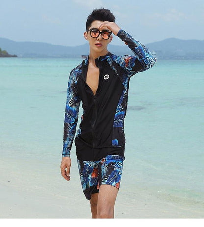 Men's Full Body Long Sleeve Swimwear Beachwear Surf Snorkel Dive Suit Set