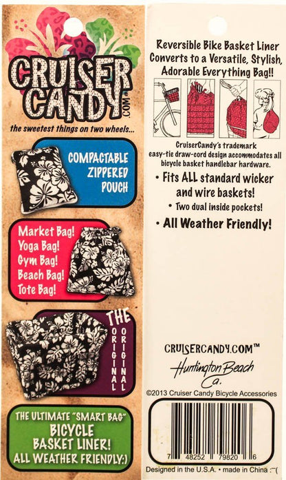 Cruiser Candy Bicycle Basket Liner 15 "x 12" x 10" (Black Hibiscus)