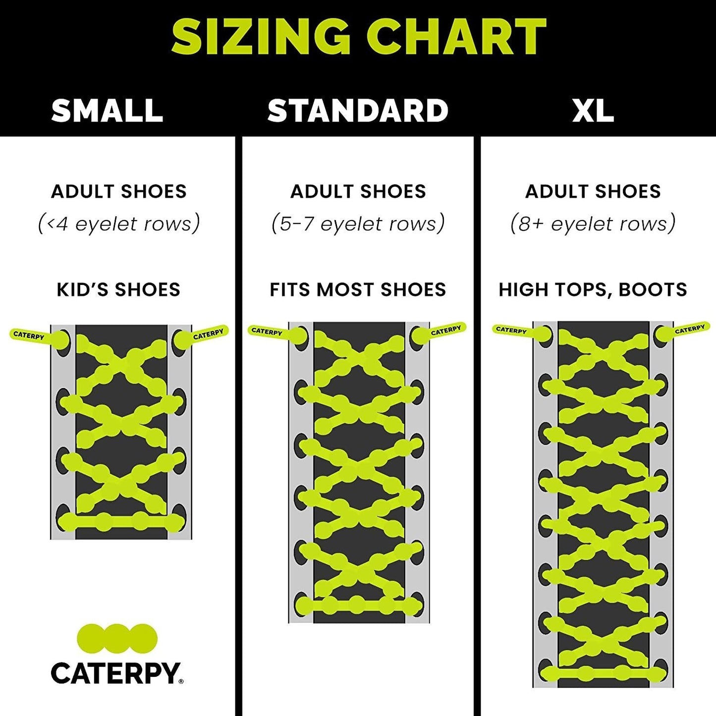 Caterpy Run - The Ultimate Elastic No Tie Shoelaces for Adults and Kids