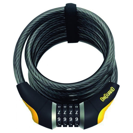 Onguard Doberman Resettable Combo Coil Cable Lock (Black, 185 cm x 12 mm)