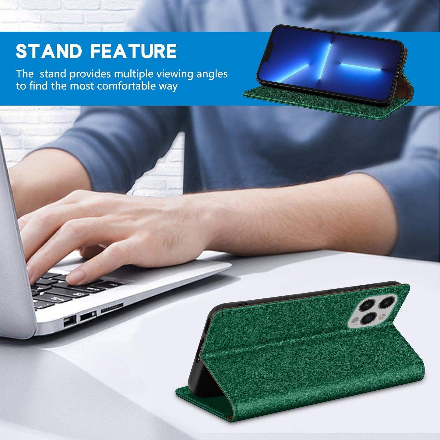 ZZXX for iPhone 13 Wallet Case with [RFID Blocking] Card Slot Stand Strong Magnetic Leather Flip Fold Protective Phone Case for iPhone 13 Case Wallet