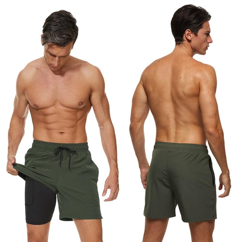 Men's Swimming Trunks with Compression Liner 2 in 1 Quick-Dry Gym Sports Shorts Swim Shorts with Pockets  Beach Swimming Trunks Quick Dry Swim Shorts with Pockets