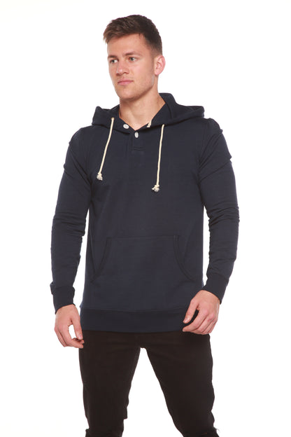 Men's Henley Style Bamboo Viscose Fleece Hoodie