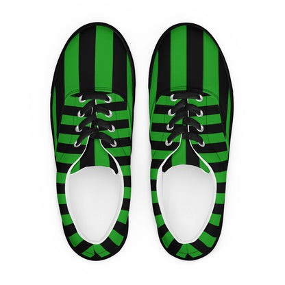 Black and Green Striped Men’s Lace-up Canvas Shoes