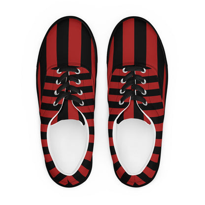 Black and Red Striped Men’s Lace-up Canvas Shoes