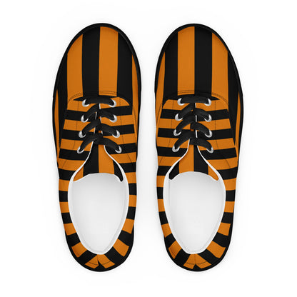 Black and Orange Striped Men’s Lace-up Canvas Shoes