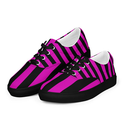 Black and Pink Striped Men’s Lace-up Canvas Shoes