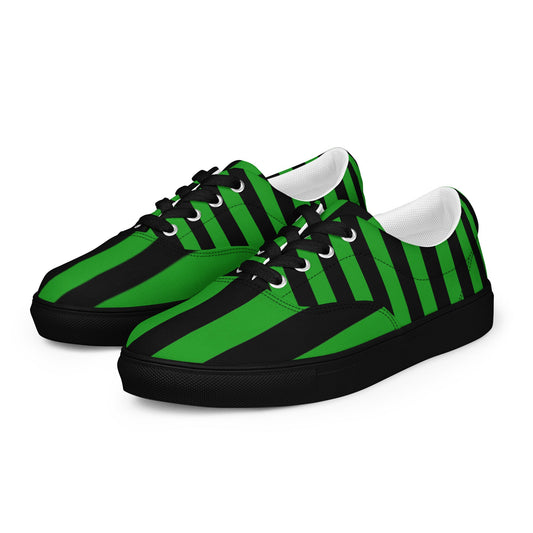 Black and Green Striped Men’s Lace-up Canvas Shoes