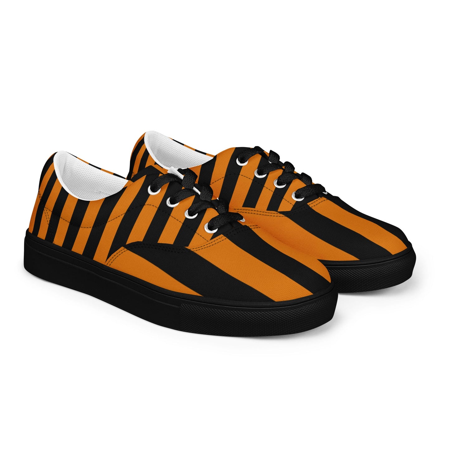 Black and Orange Striped Men’s Lace-up Canvas Shoes