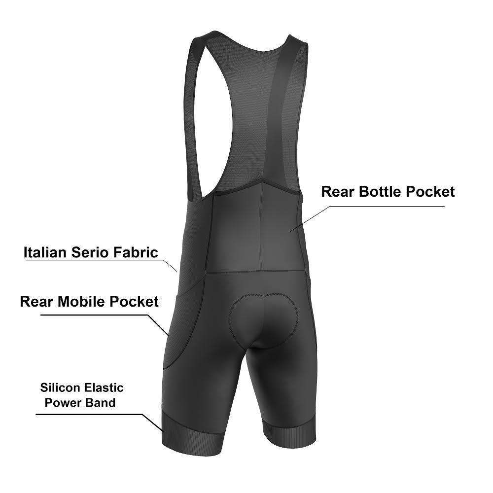 MTB Bib Shorts with 4 Pockets — 3D Gel Chamois, Thigh Pockets & Italian Fabric