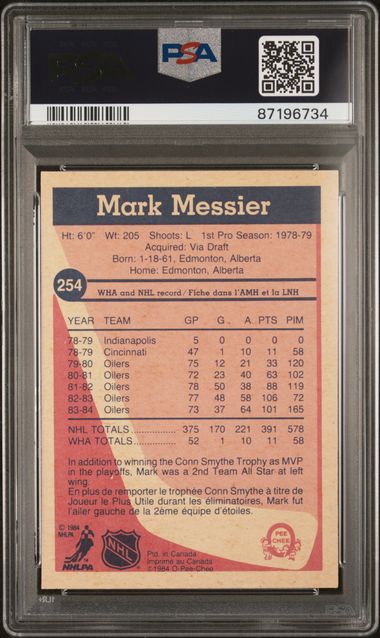 Graded 1984 O-Pee-Chee Mark Messier #254 Hockey Card PSA 9 Mint