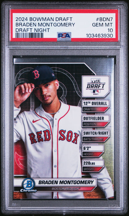 Graded 2024 Topps Bowman Draft Braden Montgomery #BDN7 Draft Night Rookie RC Baseball Card PSA 10 Gem Mint