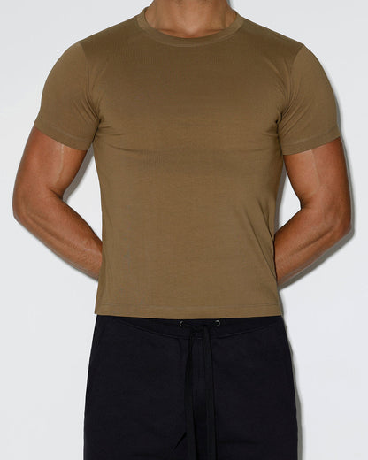 Mid Weight Cropped Fitted T-Shirt Dark Nude