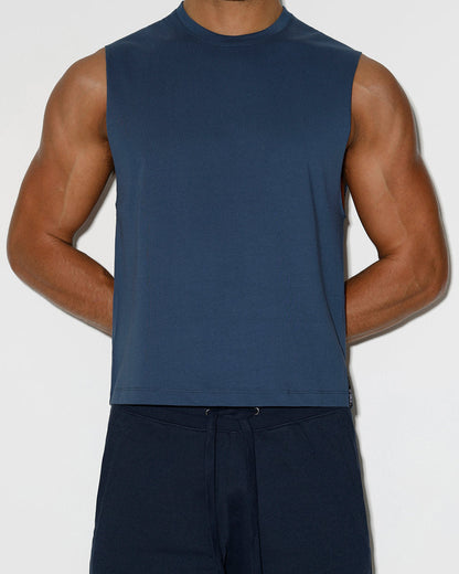 Mid Weight Cropped Sleeveless Denim Blue