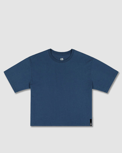 Mid Weight Cropped Boxy T-Shirt Denim Blue