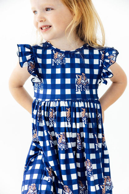 Montana State University Plaid Bobcat Flutter Twirl Dress