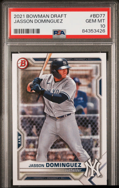Graded 2021 Topps Bowman Draft Jasson Dominguez #BD77 Rookie RC Baseball Card PSA 10 Gem Mint