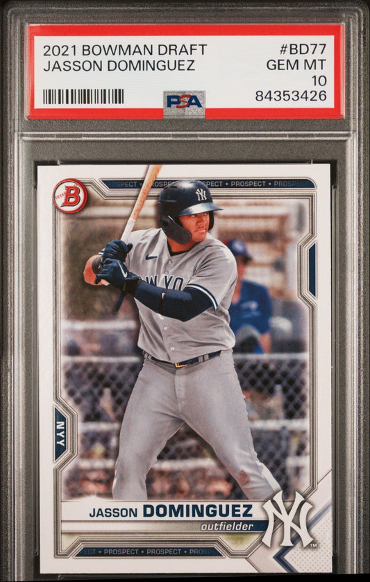 Graded 2021 Topps Bowman Draft Jasson Dominguez #BD77 Rookie RC Baseball Card PSA 10 Gem Mint
