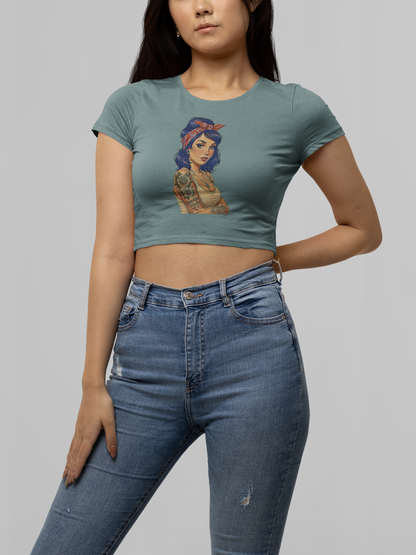 Vintage Beautiful Disaster Tattooed Pin Up Crop Top