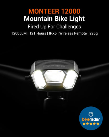Magicshine MONTEER 12000 Mountain Bike Light,IPX6 Waterproof 12000 Lumen Max Output,20,000mAh Type-C Battery Pack with Reverse Charging Ultimate MTB Light