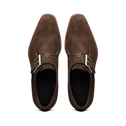 56-110-DBR Hebilla Monk Strap Italian Suede Calfskin Dark Brown