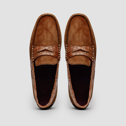 31-160-CGN MONZA Sueded Calfskin with Crocodile Driver, Cognac