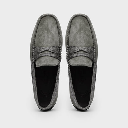 31-160-GRY MONZA Sueded Calfskin with Crocodile Driver, Grey