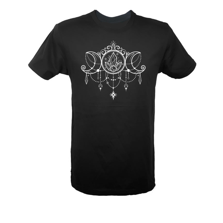 Triple Moon Goddess Black Unisex T-shirt Shirt - Infused with Moonstone Crystals