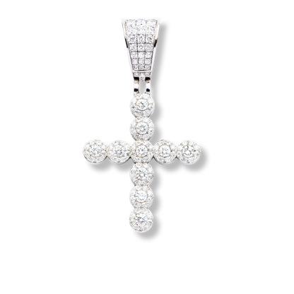 Moissanite Round Shaped Tennis Cross Pendant 925 Sterling Silver
