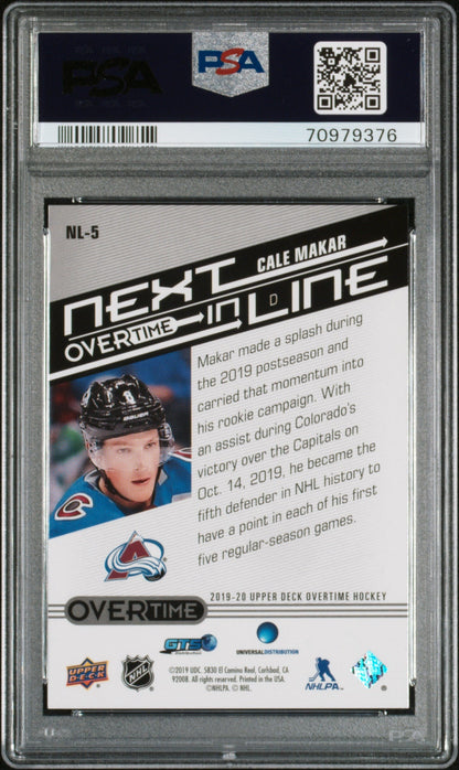 Graded 2019 Upper Deck Overtime Cale Makar #NL5 Next In Line Rookie RC Hockey Card PSA 10 Gem Mint